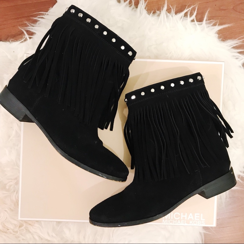 Michael Kors Billy Fringe Studded Suede Bootie 7.5